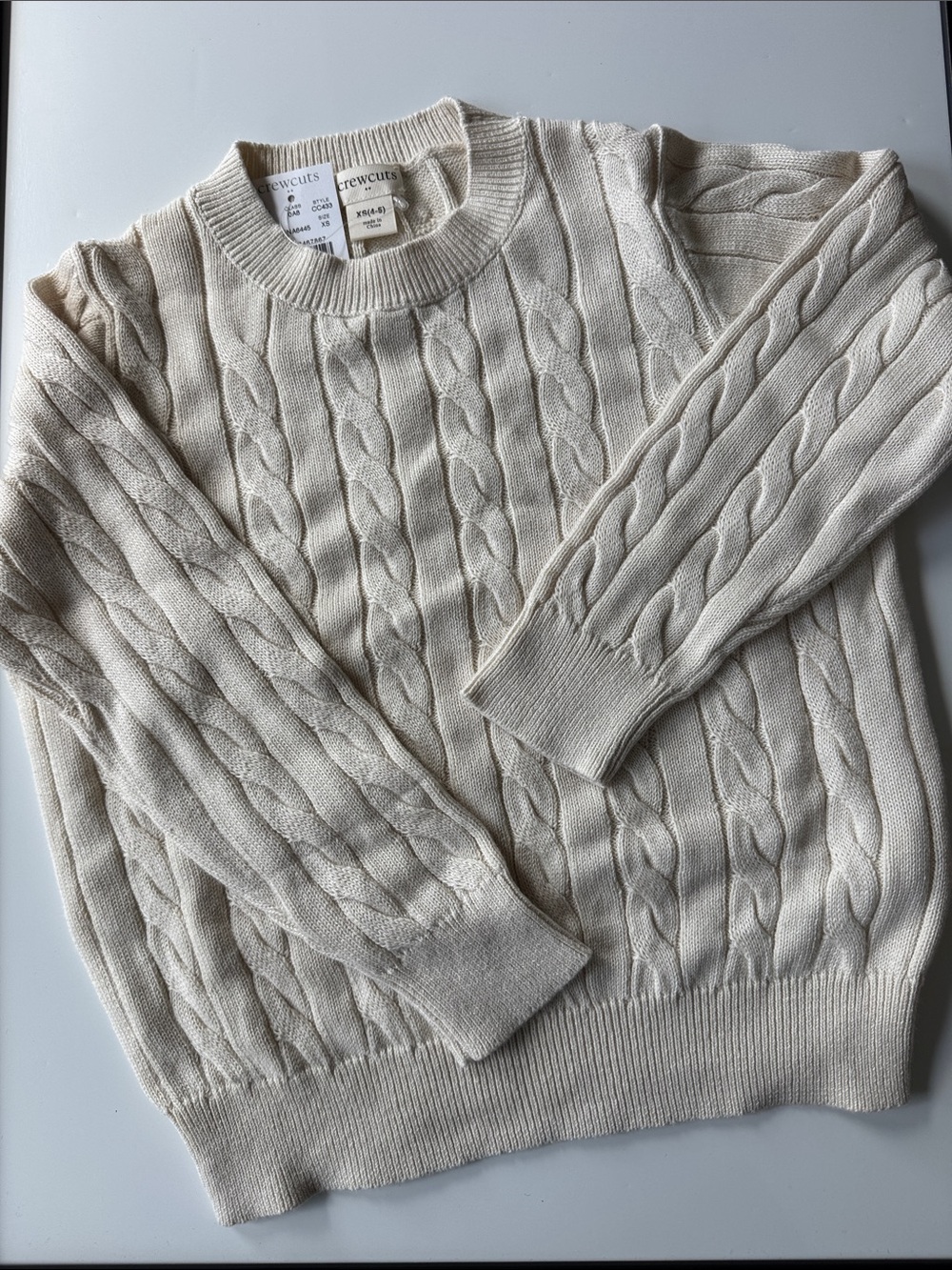 J. Crew Cream Cable-Knit Crewneck Sweater. Kids 4-5
